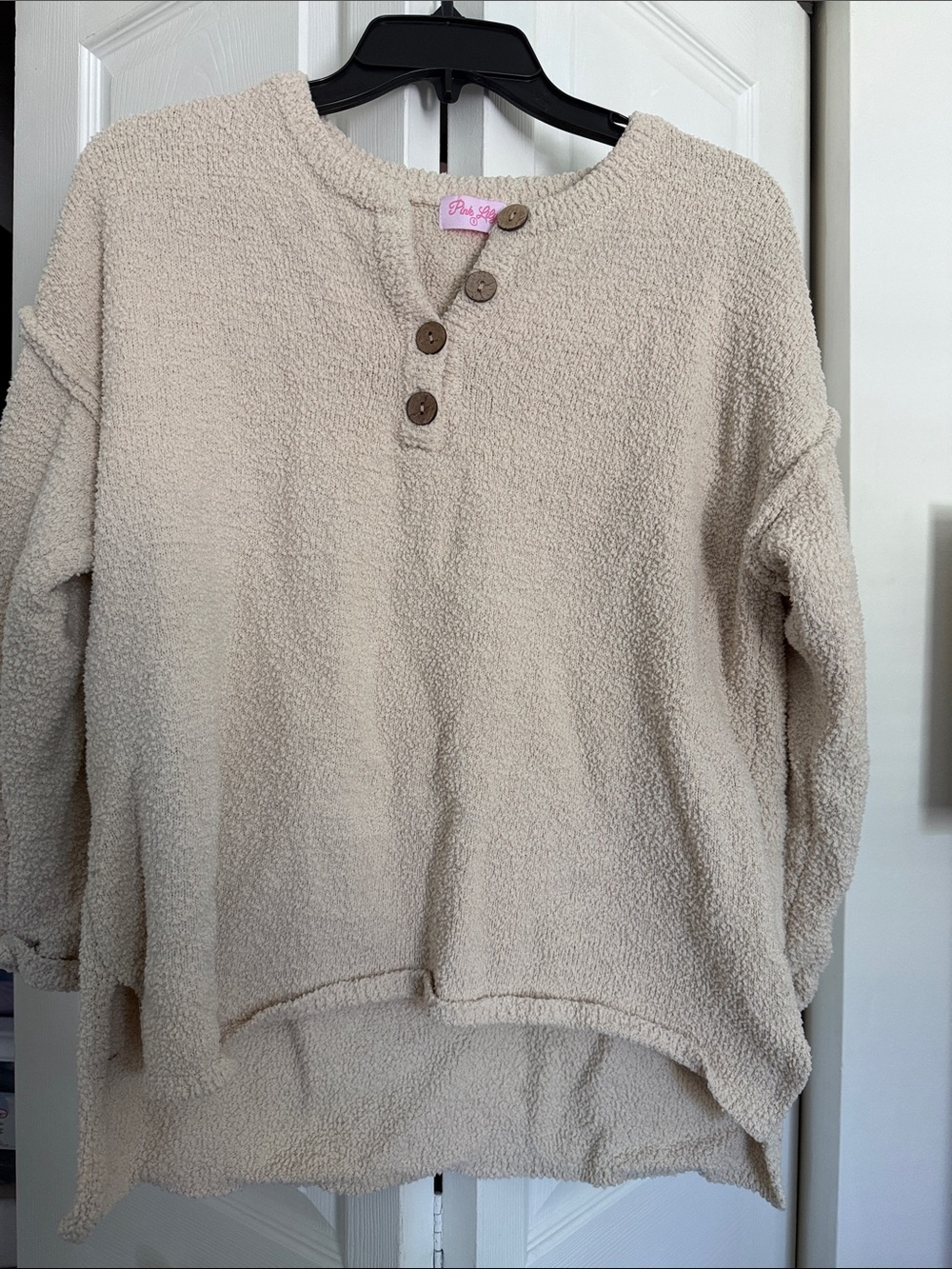 Pink Lily Cream Plush Button Pullover Sweater